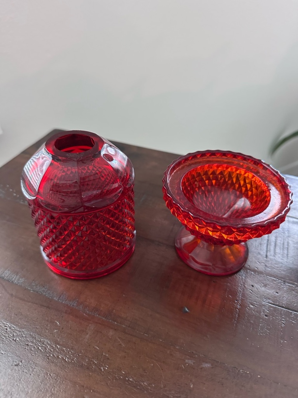 Ruby Red Diamond Fairy Lamp Pressed Glass- Glows - Picture 3 of 9